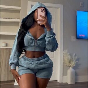 Acid Wash Shorts Set (Denim Blue)